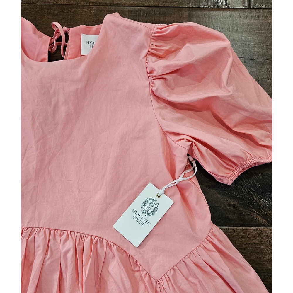 Hyacinth House Pink Puff Sleeve Mini Dress Babydoll Short Sleeve Small NWT - Picture 4 of 15